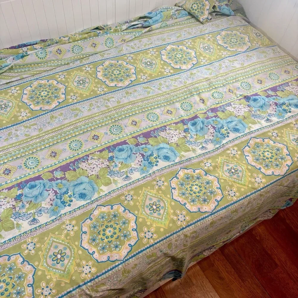 Vtg Cannon‎ Royal Family Flat Sheet Double 70s Cottagecore Chintz Floral MCM